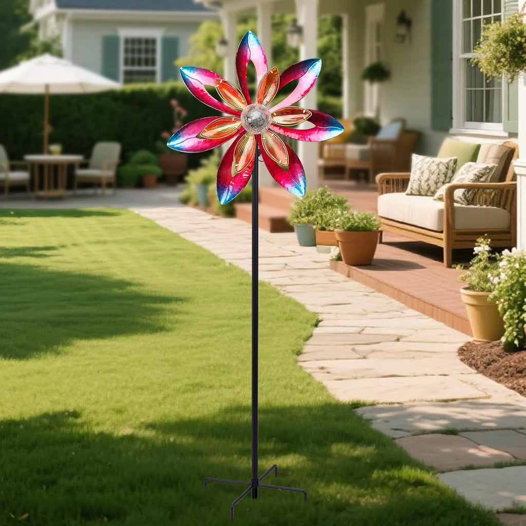 MUMTOP Wind Spinner Outdoor Large, 62 Inch Metal LED Solar Wind Sculptures Windmill for Yard Art, Garden Decor