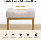 Saddle Seat Vanity Stool, Makeup Stool Chair with Metal Leg, U-Shaped Ottoman Foot Rest, Small Square Chairs Under Desk for Vanity, Living Room, Modern Makeup Bench Linen Light Brown&Gold