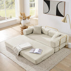 4-in-1 Folding Convertible Sofa Bed, 78 Inch Couch with Fixed-Shape Frame, Corduroy Loveseat Sleeper with Pull Out Bed, Floor Sofa Modular Futon Couch for Living Room Bedroom Lounge (Beige)