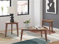 GTU Furniture Casual Acacia Wood Rectangular 3-Piece Coffee Table Set, Cocktail Table with 2 Matching End Tables, Brown Finish for Living Room