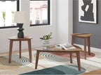 GTU Furniture Casual Acacia Wood Rectangular 3-Piece Coffee Table Set, Cocktail Table with 2 Matching End Tables, Brown Finish for Living Room