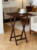 Folding TV Tray Table for Indoor Use, 1-Piece Rubberwood in Walnut or Natural Finish, 19" x 14.5" x 26" Snack Bed Desk,Space-Saving 1-Piece Snack Table, Bedside or Laptop Stand(Walnut)