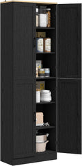 4-Door Industrial Freestanding Kitchen Pantry Cabinet with Multiple Adjustable Shelves, Distressed Black Finish and Sleek Design