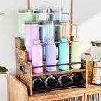 KLM 4-Tier Wood Display Shelf, Black Modern Bottle Organizer, Countertop Bar Stand for Liquor, Coffee Syrup, (Brown)