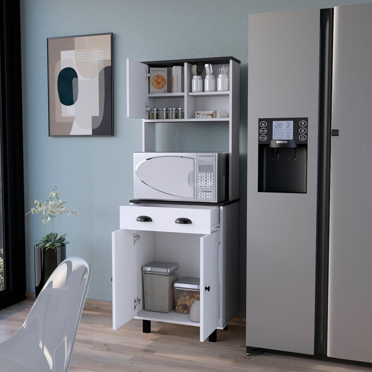 Emily White and Wengue 1-Drawer Kitchen Pantry