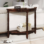 Giantex 42" Half Moon Console Table, 2-Tier Semi-Circle Entryway Table with Storage Shelf & Carved Rubber Wood Legs, Vintage Round Curved Sofa Tables for Living Room, Hallway, Entrance