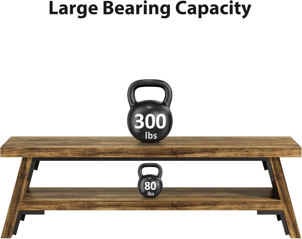 47 inch Entryway Bench, Wood Entry Bench for Shoe Storage, 2-Tier Modern Farmhouse Long Shoe Bench for Hallway, Front Door, Bedroom, Living Room, Closet, Mudroom, Rustic Brown