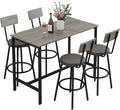Zevemomo Dining Table Set for 4, 5-Piece Bar Table Set, Kitchen Table and Chairs, Counter Height High Top Table with 4 PU Upholstered Stools, Space-Saving Pub Table Sets for Small Space, Gray