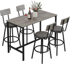 Zevemomo Dining Table Set for 4, 5-Piece Bar Table Set, Kitchen Table and Chairs, Counter Height High Top Table with 4 PU Upholstered Stools, Space-Saving Pub Table Sets for Small Space, Gray