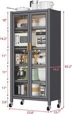 Kitchen Pantry Metal Kitchen Shelving Floor-to-Ceiling Multilevel Household Microwave Bowls Storage Cabinet on Wheels for Kitchen, Living Room, Dining Room, Grey