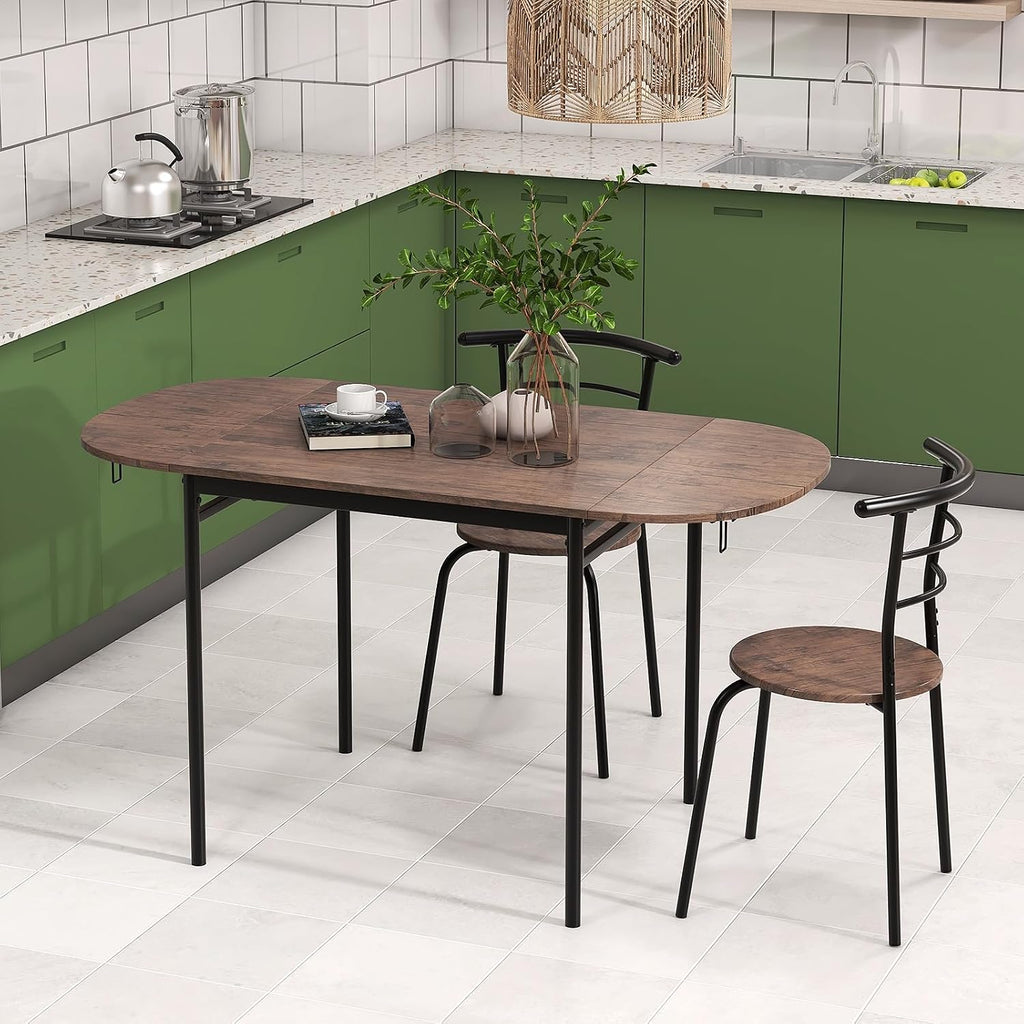 Giantex 3-Piece Dining Table Set for 2, 55-inches Drop Leaf Kitchen Table with Dining Chairs, Metal Frame, Space-Saving Breakfast Nook Set for Small Space, Dinner, Dinette, Apartment, Dorm Room