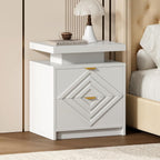 White Nightstand with Charging Station and LED Lights, Smart Night Stand, Modern Bedside Table with Drawers, RGB Lights, Power Outlets, USB and Type-C Ports, End Side Table for Bedroom Office (2)