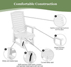 Poly Lumber Patio Glider with Cup Holders, High Backrest and Deep Contoured Seat, HIPS Material, All-Weather Resistant, Heavy Duty 700 Pounds (White, 1-Seat)