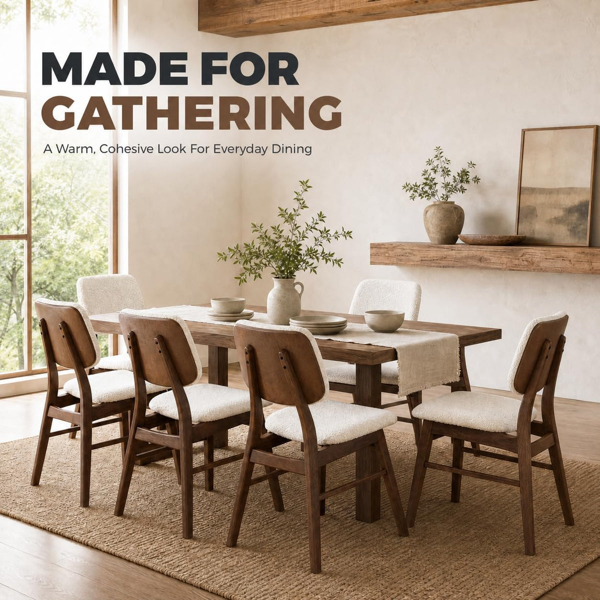 Dining Chairs Set of 6, Mid-Century Modern Dining Room Kitchen Dinner Chairs, Upholstered Vanity Living Room Chairs, Open Back and Padded Seat for Home/Kitchen/Living Room/Bedroom