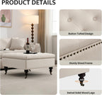 Large Square Storage Ottoman Uphlostered Tufted Button Coffee Table, Beige