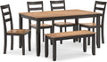 Signature Design by Ashley Gesthaven 6-Piece Dining Table Set with Bench | Two-tone casual style, Durable mango veneer top, Includes 4 ladderback chairs & 1 space-saving under-table bench