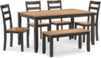 Signature Design by Ashley Gesthaven 6-Piece Dining Table Set with Bench | Two-tone casual style, Durable mango veneer top, Includes 4 ladderback chairs & 1 space-saving under-table bench