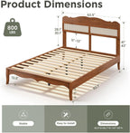 Sophia & William Queen Bed Frame with Headboard, Solid Wood Bedframe