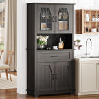Kitchen Pantry Storage Cabinet with Doors and Shelves, Industrial Pantry Storage with Iron Mesh Doors for Kitchen Dining Room, Living Room, Black