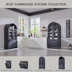 IFGET 71" Tall Arched Kitchen Pantry, Kitchens Storage Cabinets, Grey | Modern Farmhouse Wood Pantry w/2 Large Drawers and Adjustable Shelves, Versatile Cupboard for Kitchen, Dining Room, Bathroom