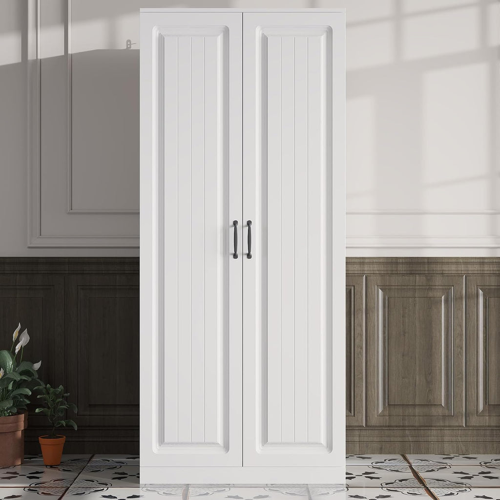 AIEGLE Kitchen Storage Cabinet with Doors & Rotatable Shelves, 72" Tall Food Pantry Cabinet with 9-Tier Shelves, Modern Multi-Layer Storage Cupboard for Dining Room, Craft Room, White