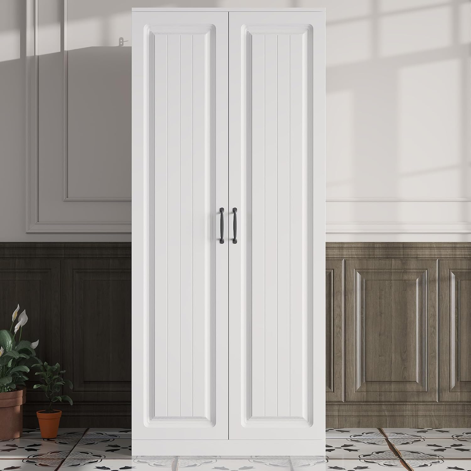 AIEGLE Kitchen Storage Cabinet with Doors & Rotatable Shelves, 72" Tall Food Pantry Cabinet with 9-Tier Shelves, Modern Multi-Layer Storage Cupboard for Dining Room, Craft Room, White