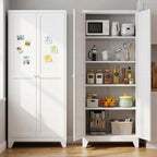 71" Metal Kitchen Storage Cabinet with Doors, Freestanding Steel Pantry Cabinet, 4 Adjustable Shelves, for Dining Room, White