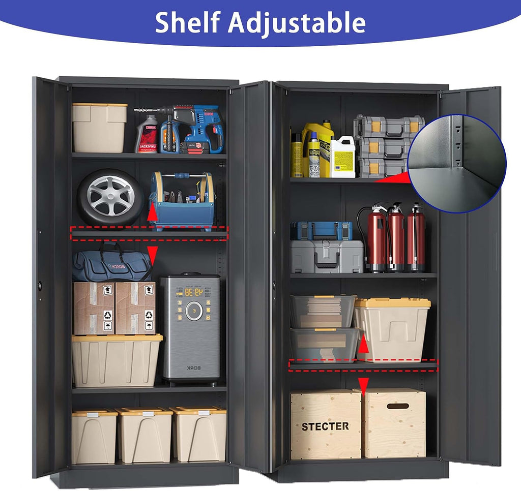 Lockable Cabinet Metal Storage Cabinet, 69" Locking Metal Storage Cabinet with 3 Adjustable Shelves,Black Metal Cabinet with 2 Doors and Lock for Office, Garage, Home (Black, 69")