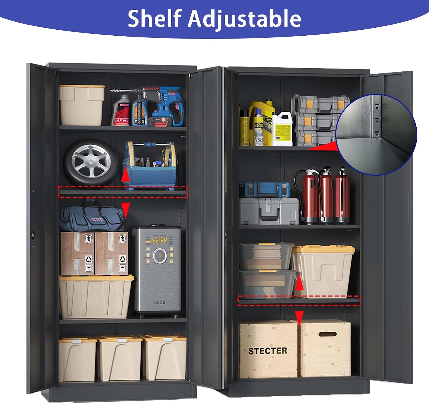 Lockable Cabinet Metal Storage Cabinet, 69" Locking Metal Storage Cabinet with 3 Adjustable Shelves,Black Metal Cabinet with 2 Doors and Lock for Office, Garage, Home (Black, 69")