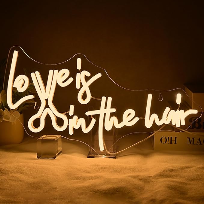 Wanxing LED Neon Sign for Wall Decor, Love is in the Hair Neon Light, USB Powered Dimmable, 5V/2A, 16.5"x 9.6" for Home, Party, Gift, Office, Bedroom, Salon