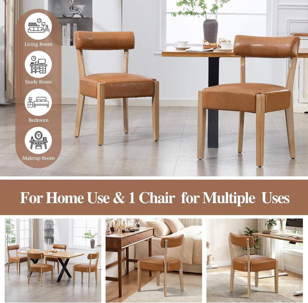 ZJhome Modern Dining Chairs Set of 6– Mid-Century Modern Faux Leather Upholstered Kitchen & Dining Room Chairs with Curved Back, Oversized Rounded Seat, Sturdy Wood Frame, Brown