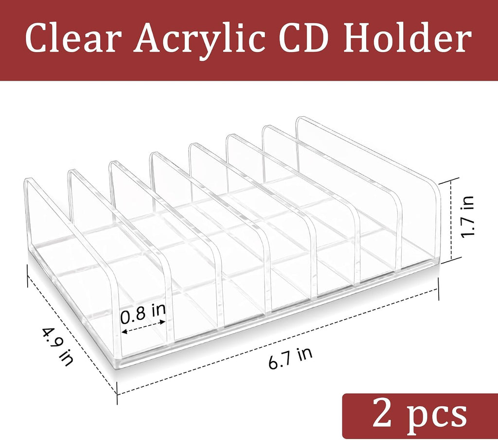 Philbinden 2 Pcs Clear Acrylic CD Holder, DVD/CD Display Rack & CD Storage Box & Vinyl Record Storage Stand Holds up to 14 Standard CD Cases for Media Shelf Storage and Organization