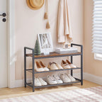 HOOBRO Shoe Rack Bench for Entryway, 3-Tier Industrial Shoe Storage Organizer with Wood Top and Side Handles, 29.5" Freestanding Storage Bench for Small Spaces, 220 lb Capacity, Rustic Brown BF32HX01