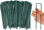 Therwen 6 Inch Turf Stakes for Artificial Grass Green Landscape Staples Bulk Galvanized Heavy Duty Garden Stake U Type Artificial Turf Stake Ground Anchor for Artificial Grass(Green, 200 Pcs)