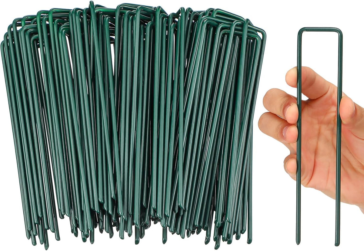 Therwen 6 Inch Turf Stakes for Artificial Grass Green Landscape Staples Bulk Galvanized Heavy Duty Garden Stake U Type Artificial Turf Stake Ground Anchor for Artificial Grass(Green, 200 Pcs)