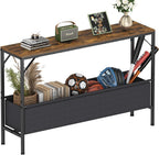 Asgolion Narrow Console Table, 47.2" Long Entryway Table with Storage Basket, Hallway Table, Mordern Industrial Sofa Tables for Living Room, Bedroom, Foyer, Office, Anti-tip Kit, Rustic Brown