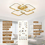 CANEOE Gold, Modern 4-Squares LED Ceiling Light Fixture, Dimmable, Remote Control, Square Flush Mount, Kitchen/Bedroom/Living Room Indoor Lighting, 23x23x5 inches, 48W, 3000K-6500K, 3840 Lumen