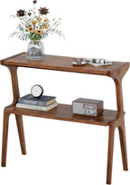 Solid Wood End Table, 2-Tier Side Table with Storage Shelf, Wooden Modern Accent Slim Bedside Table for Sofa, Living Room, Bedroom, Small Space, Easy Assembly, Rustic Brown