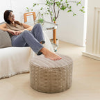 Asuprui Pouf Ottoman Round Foam Filled Foot Rest Stool Floor Pouf Footrest | 20x14 In,Light Coffee,All-One Foam Pouf, Ottoman Coffee Table,Couch Foot Rest ,Remov. Cover for Living Room Entryway Bedroom