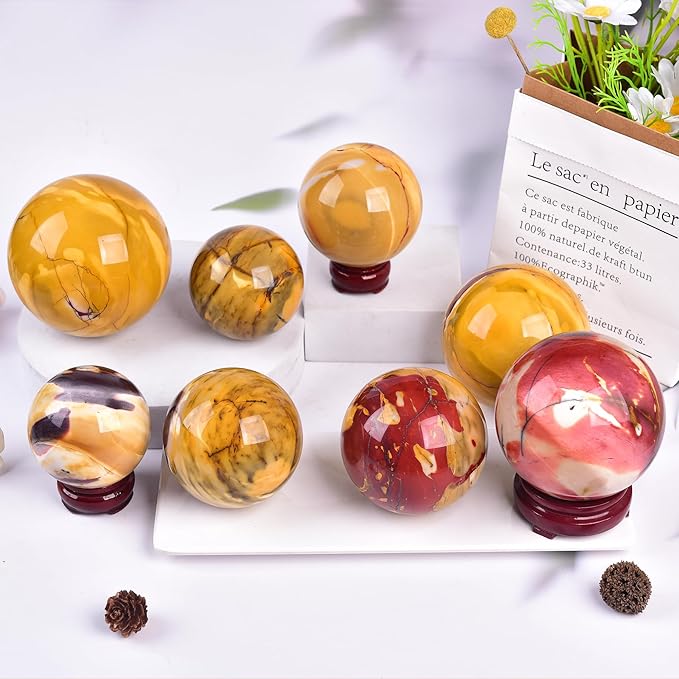 JIC Gem Yellow Healing Crystal Ball Sphere Natural Gemstone Ball Egg Yolk Stone Crystal Decorative Ball Chakra Meditation Reiki Home Office Decoration 8-9cm