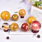 JIC Gem Yellow Healing Crystal Ball Sphere Natural Gemstone Ball Egg Yolk Stone Crystal Decorative Ball Chakra Meditation Reiki Home Office Decoration 8-9cm