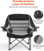 VEVOR Oversized Camping Chairs, 450 lbs Heavy Duty Support, Portable Padded Folding Camp Chairs with Dual Cup Holders & Wine Glass Holders, Carry Bag for Outdoor, Fishing, Black & Gray, 1 Pack