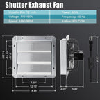 12 Inch Shutter Exhaust Fan for Garage, Greenhouse, Attic, Chicken Coop, Shop, Shed, Basement Ventilation, 970 CFM 1680RPM High Speed Wall Mounted Vent Fan with ON/OFF Switch 1.8M Power Cord Kit