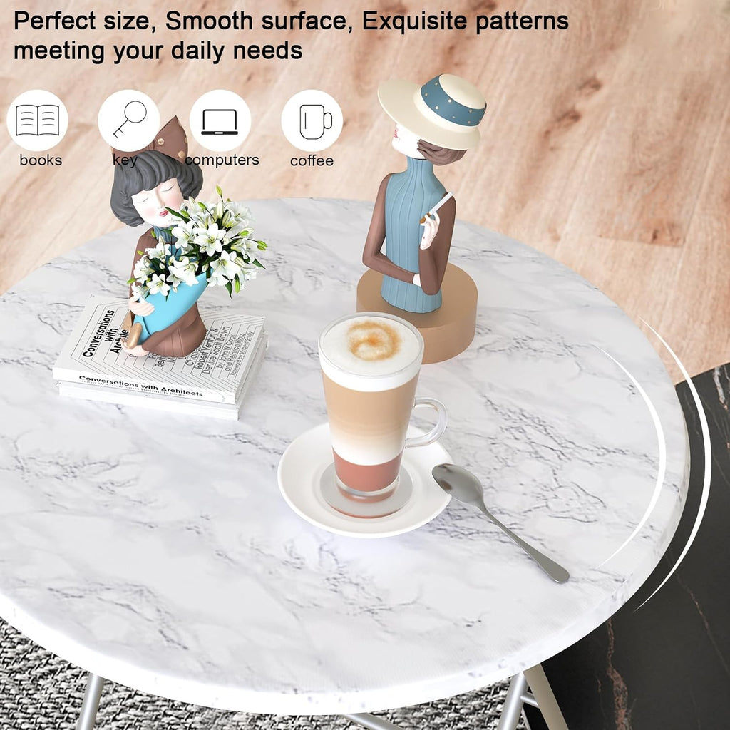 TV Trays Table Set of 4 Round Portable Folding TV Tray Table TV Dinner Tray with Sturdy MDF, No Assembly Required, 17.5 x 17.5 x 26 in (White Marble, 4Pcs)
