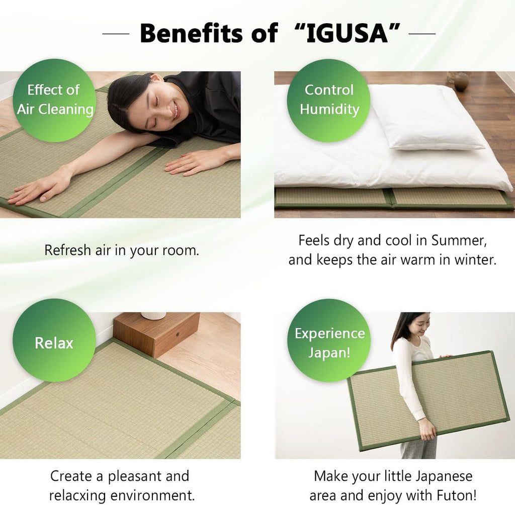 EMOOR Japanese Tatami Mat Twin Natural Rush Grass (Undyed), Foldable Igusa Mattress Floor Sleeping Japanese Futon Mattress Meditation Yoga Zen