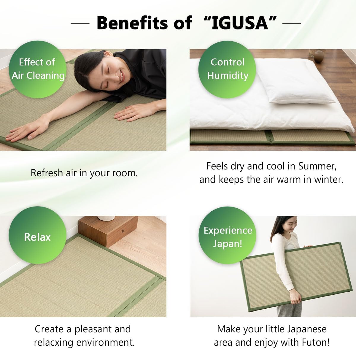 EMOOR Japanese Tatami Mat Twin Natural Rush Grass (Undyed), Foldable Igusa Mattress Floor Sleeping Japanese Futon Mattress Meditation Yoga Zen