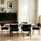 Boucle Dining Chair Set of 6, Mid Century Modern Upholstered Kitchen Chairs with Curved Backrest & Black Metal Legs, Round Dining Room Chairs, Black