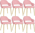 VECELO Velvet Dining Chairs Set of 6, Modern Upholstered Kitchen Chairs with Cushion, Padded Backrest and Metal Legs, Pink