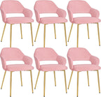 VECELO Velvet Dining Chairs Set of 6, Modern Upholstered Kitchen Chairs with Cushion, Padded Backrest and Metal Legs, Pink