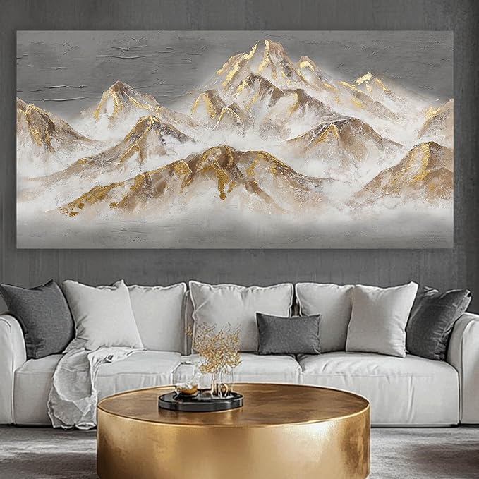 SDYA Brown and Grey Canvas Wall Decor Contemporary Artwork Gold Foil Painting 29"x58" Large Landscape Wall Art for Living Room Office Home Decorations